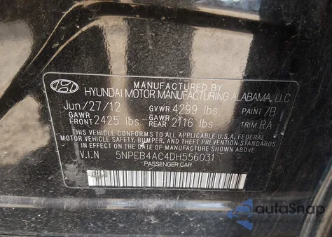 2013 Hyundai Sonata Gls из США, поврежденный, VIN 5NPEB4AC4DH556031